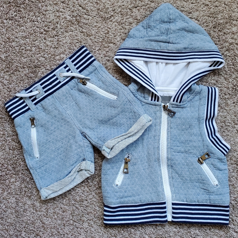 deux par deux Baby Boy Hooded Vest & Short Set